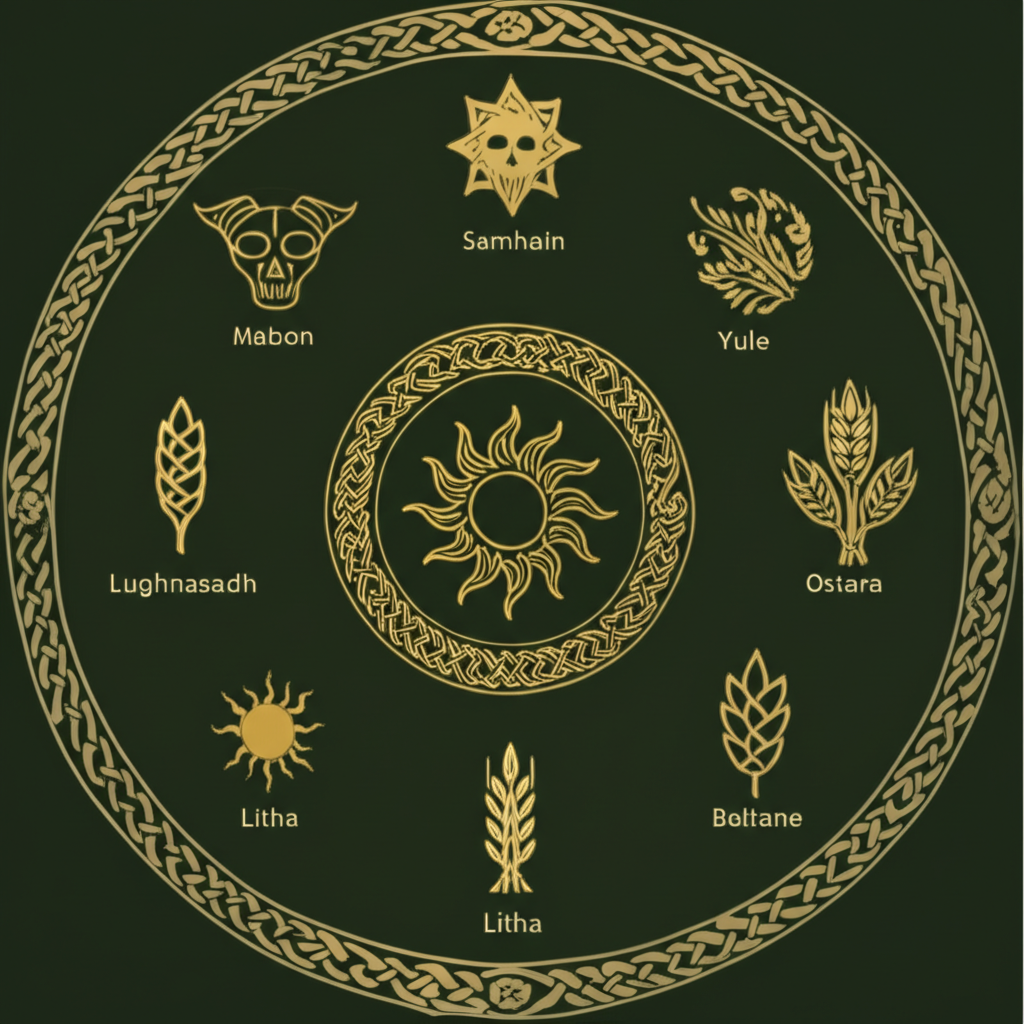 The Wheel of the Year showing the eight sabbats